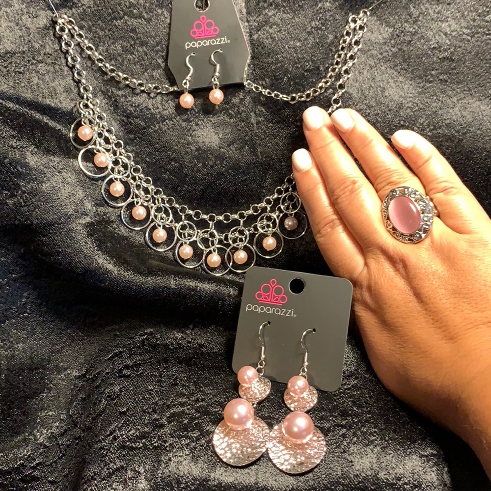 Soft Pink Necklace Earrings and Ring set